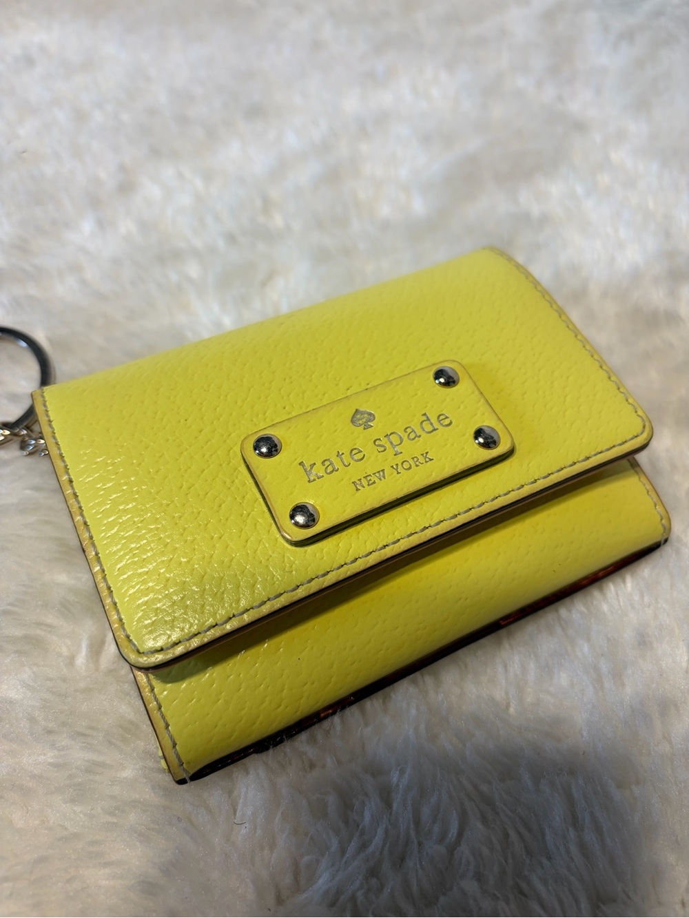 Kate Spade neon lemon yellow mini keychain coin ID wallet